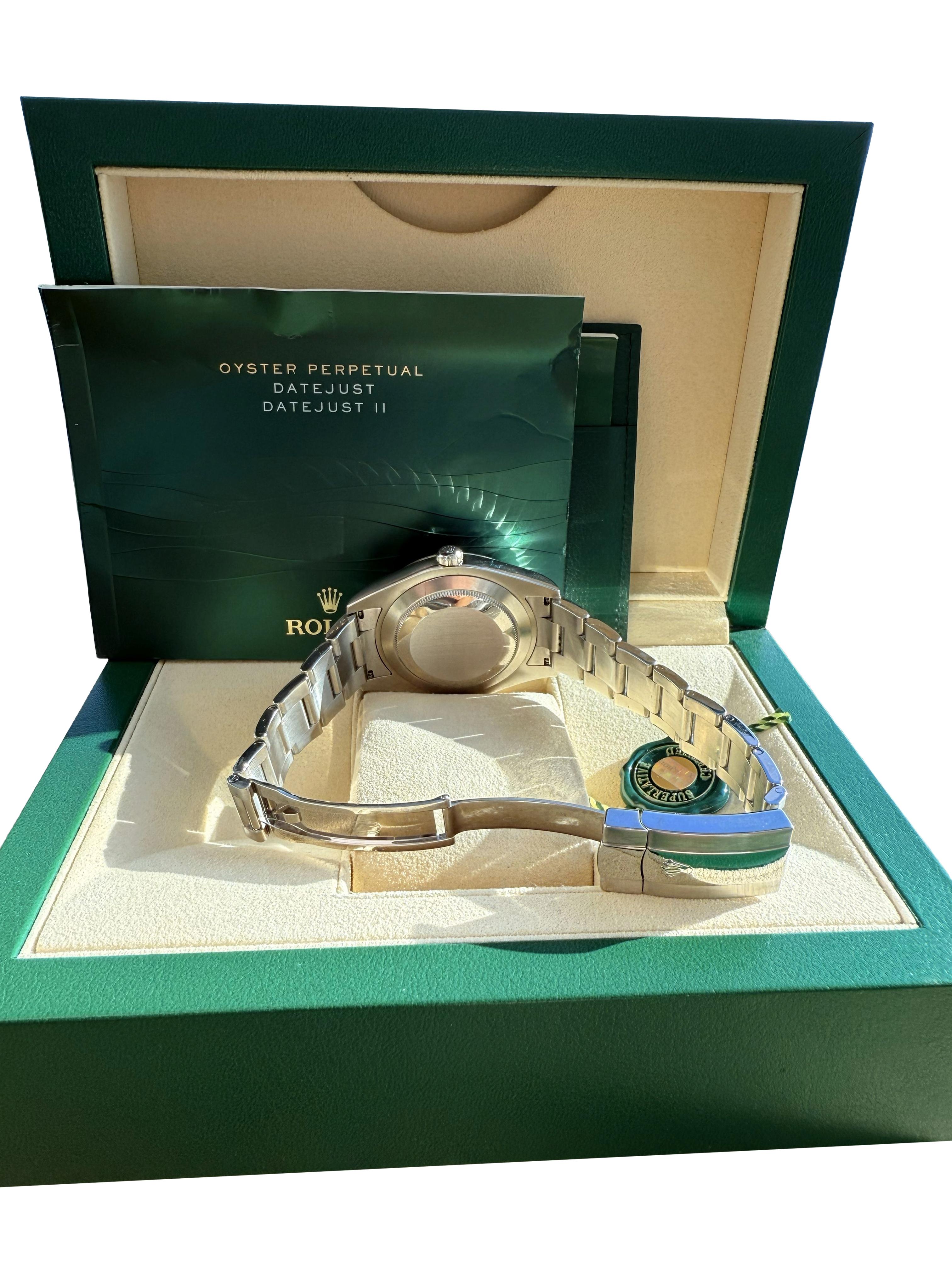 Reloj Rolex Datejust II Esfera romana negra Bisel estriado Acero Oro blanco 116334 en venta 11