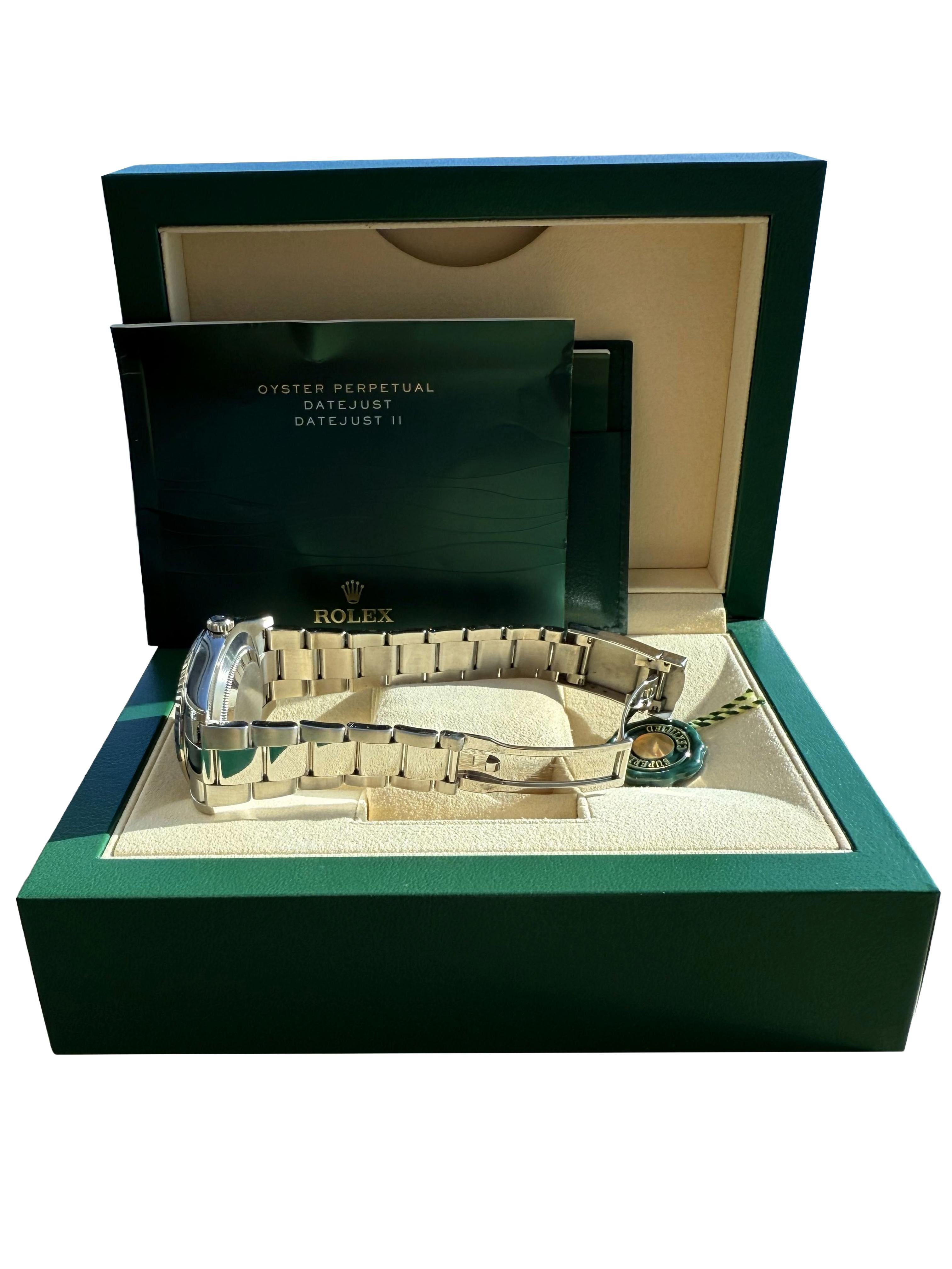 Reloj Rolex Datejust II Esfera romana negra Bisel estriado Acero Oro blanco 116334 en venta 12