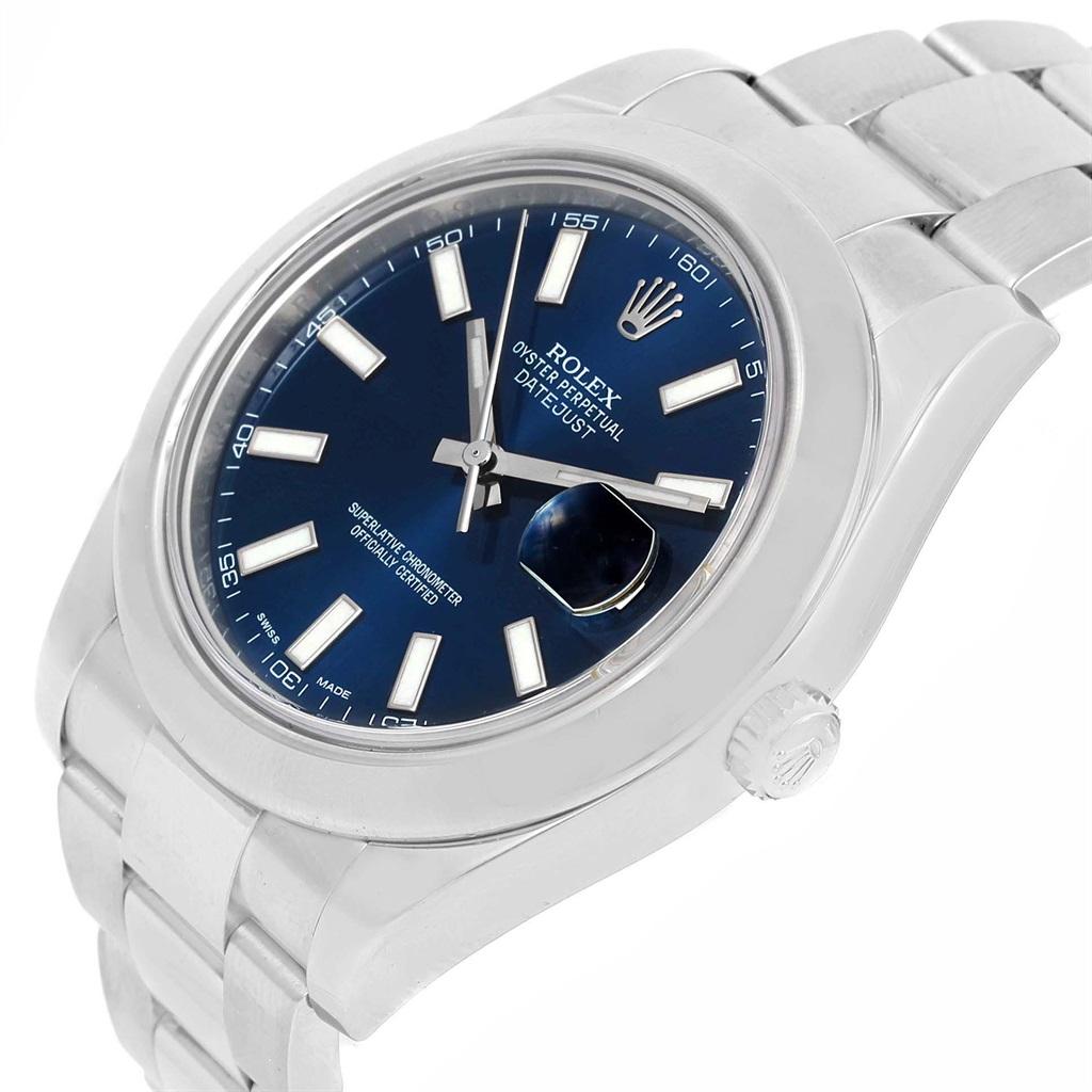 Men's Rolex Datejust II Blue Baton Dial Steel Men’s Watch 116300 Box Card