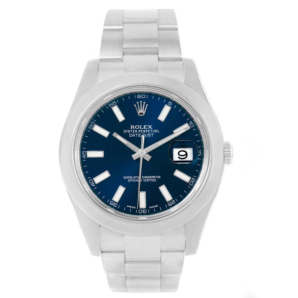 Rolex Datejust II Blue Baton Dial Steel Men’s Watch 116300 Box Card 2