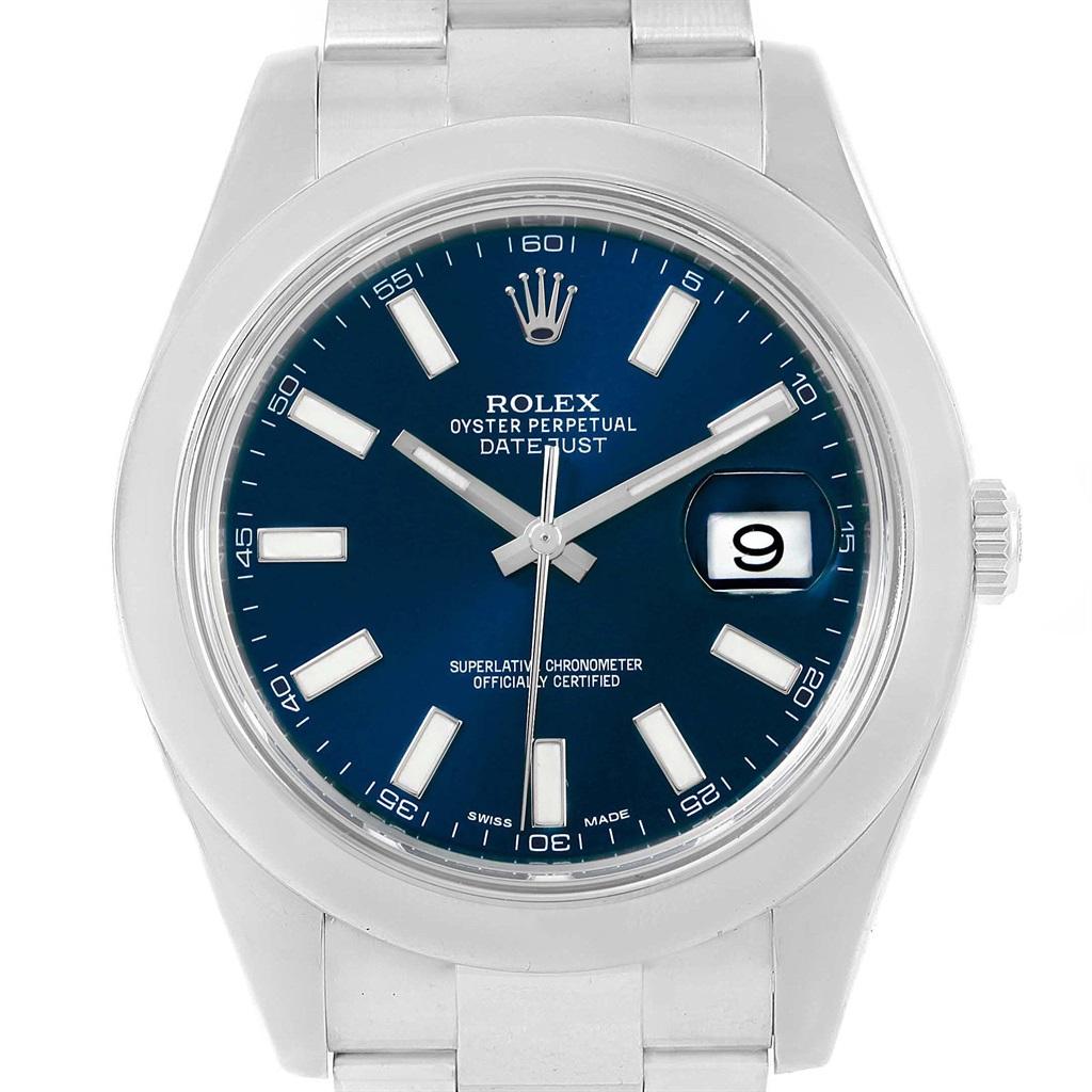 Rolex Datejust II Blue Baton Dial Steel Men’s Watch 116300 Box Card 4