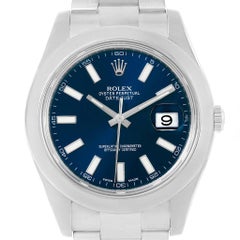 Rolex Datejust II Blue Baton Dial Steel Men’s Watch 116300 Box Card