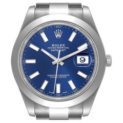 Rolex Datejust II Blue Baton Dial Steel Mens Watch 116300 Box Card