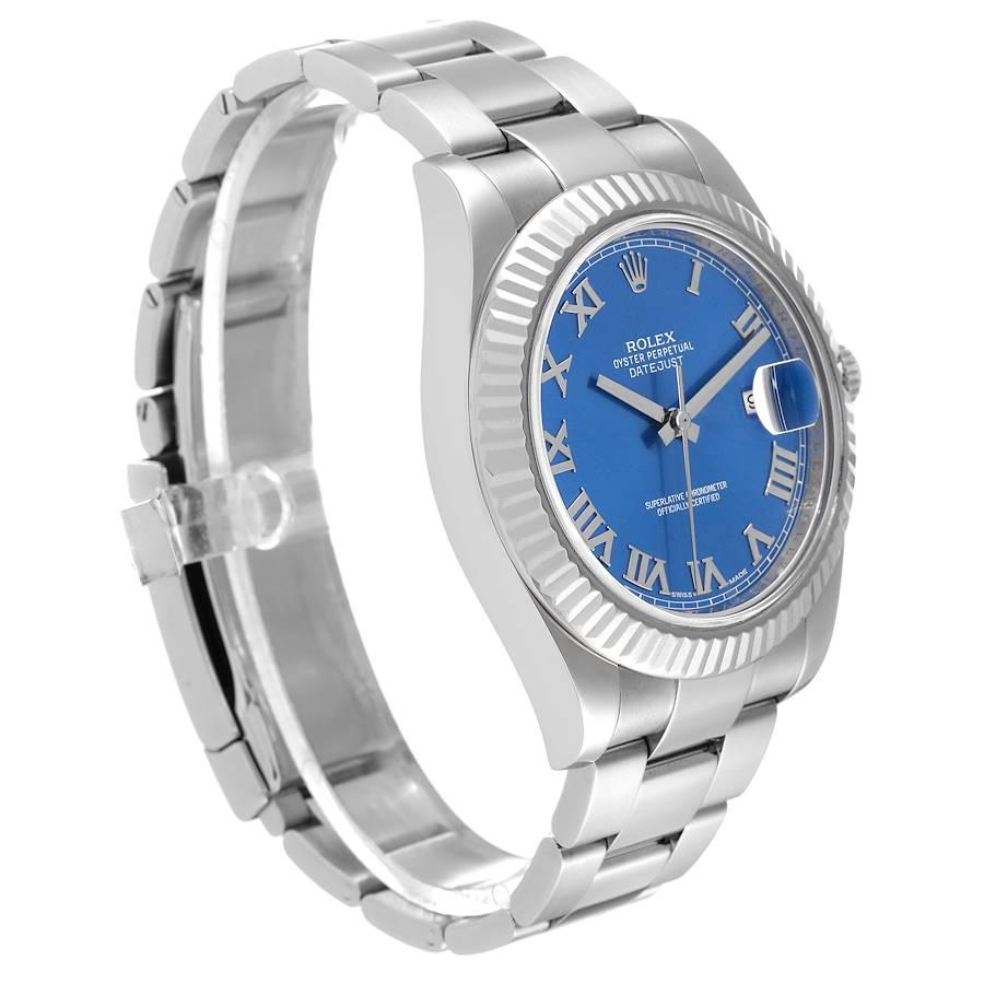 Rolex Datejust II Blaue Herrenuhr mit römischem Zifferblatt und geriffelter Lünette 116334 im Zustand „Hervorragend“ in Atlanta, GA