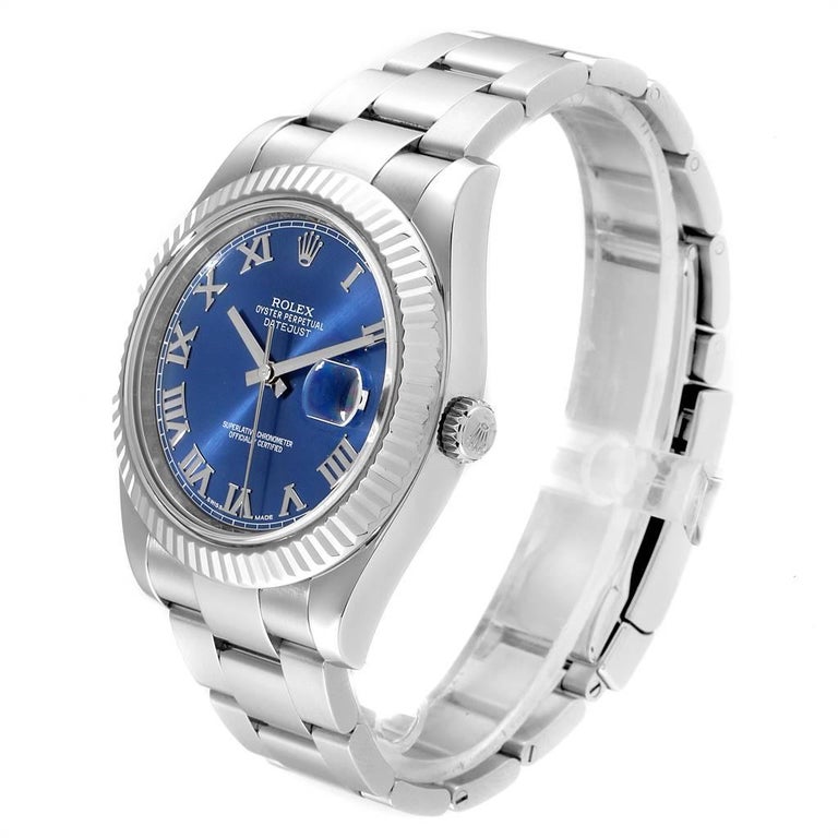 Rolex Datejust II Blue Roman Dial Fluted Bezel Men's Watch 116334 For ...