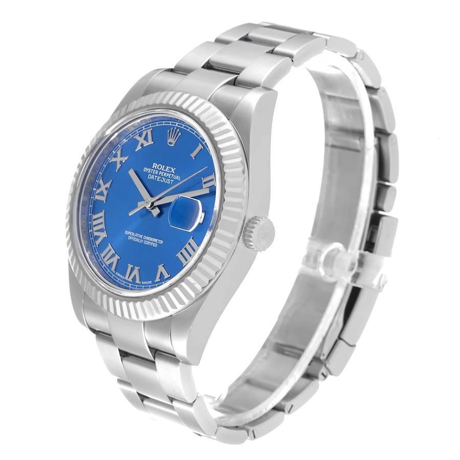 Rolex Datejust II Blaue Herrenuhr mit römischem Zifferblatt und geriffelter Lünette 116334 1