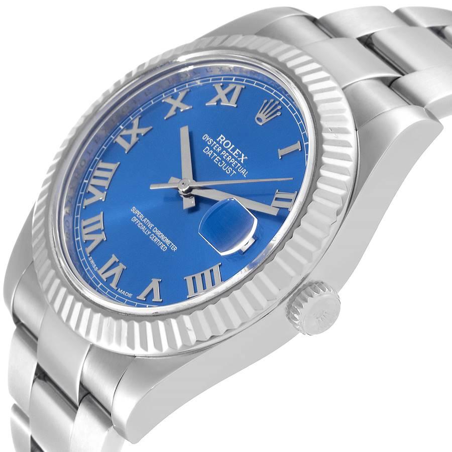Rolex Datejust II Blaue Herrenuhr mit römischem Zifferblatt und geriffelter Lünette 116334 2