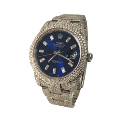 Rolex Datejust II Iced Out Blue Dial & Diamond Baguette Hour Markers Watch
