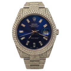Rolex Datejust II Iced Out Blue Dial & Diamond Baguette Hour Markers Watch