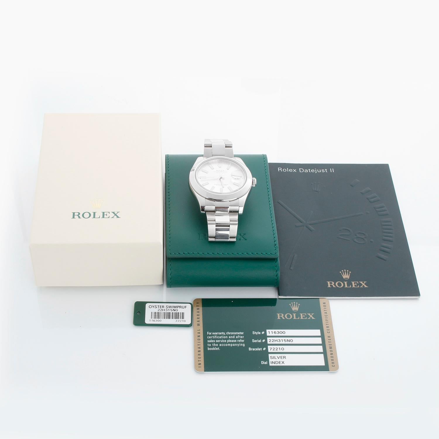 Reloj Rolex Datejust II de acero inoxidable con esfera plateada de 41 mm para hombre 116300 en venta 2