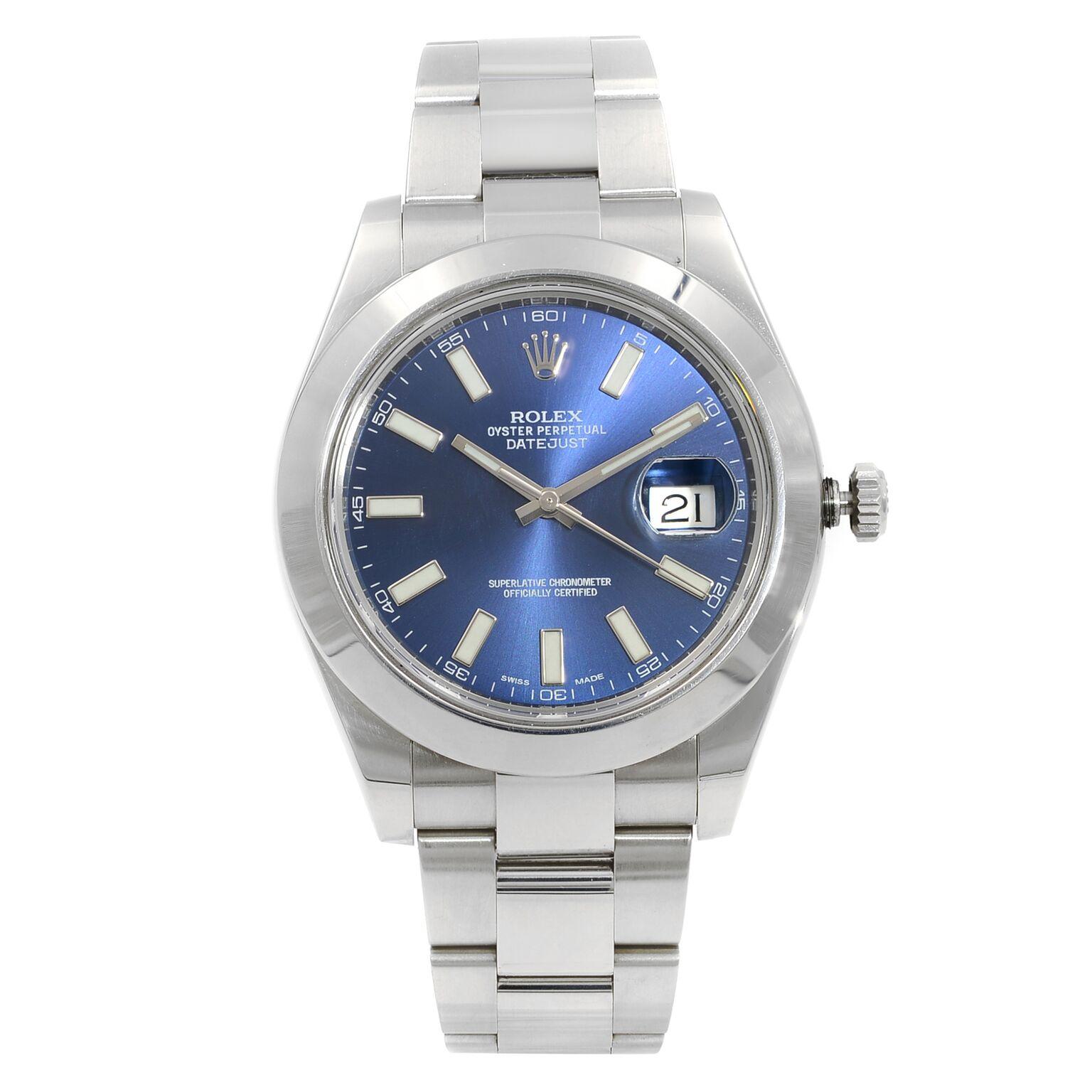 Rolex Montre pour hommes Datejust II Oyster en acier inoxydable avec cadran bleu 116300