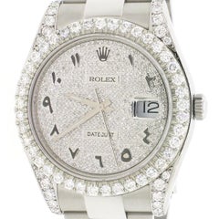 Rolex Datejust II Pave Dial Steel Watch 116300 with 5.57 Diamonds Box and Papers