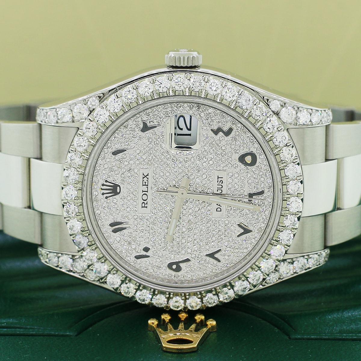 Women's or Men's Rolex Datejust II Pave Dial Steel Watch 116300 with 5.57 Diamonds Box and Papers For Sale