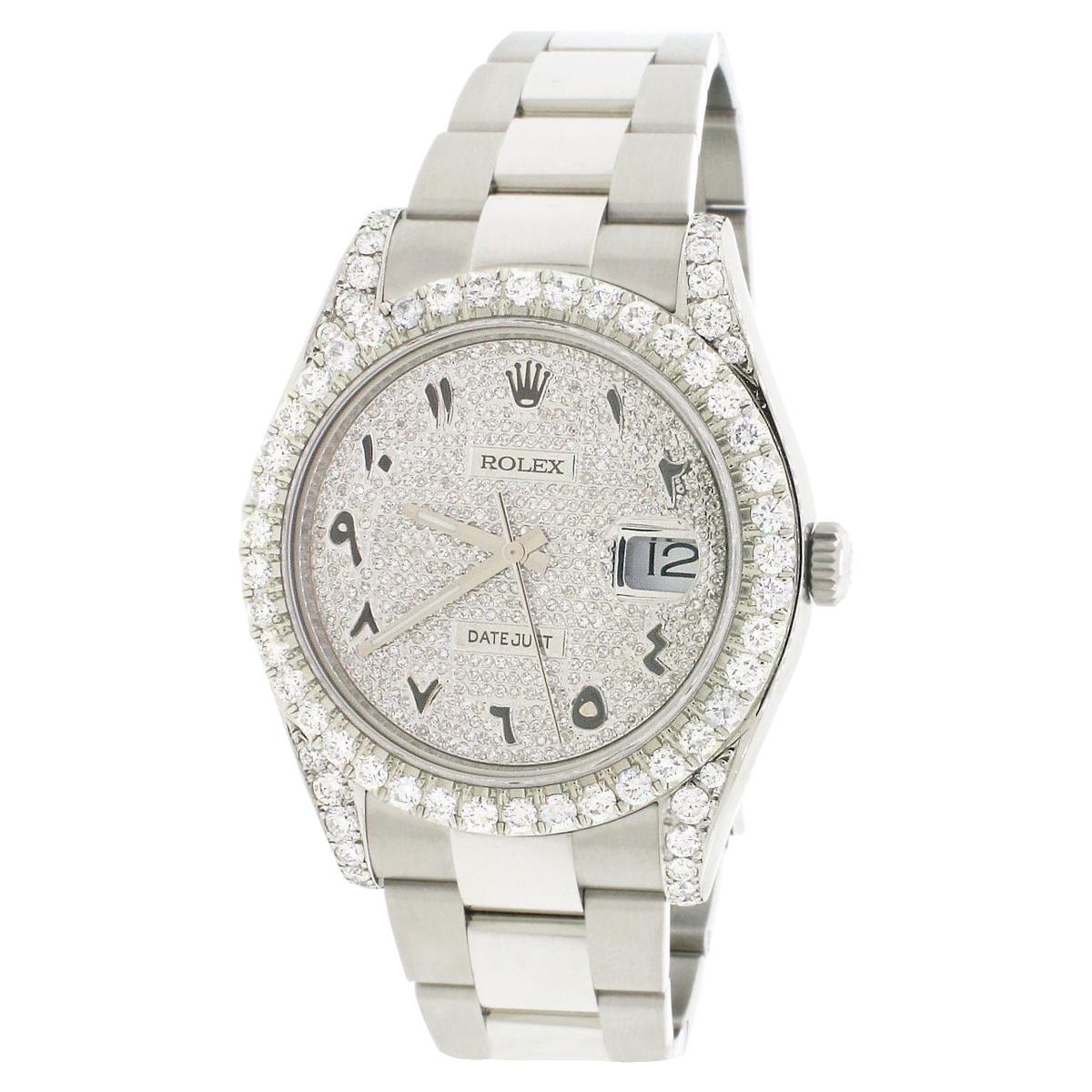 Rolex Datejust II Pave Dial Steel Watch 116300 with 5.57 Diamonds Box and Papers For Sale