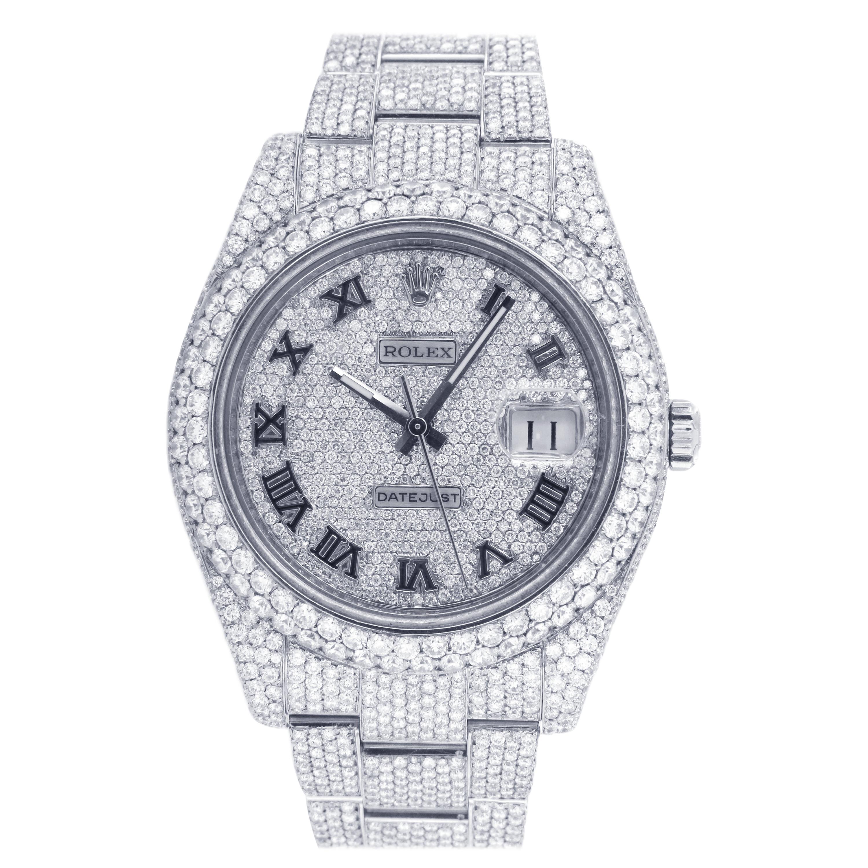 Rolex Datejust II Roman Numeral Dial Aftermarket Diamond Watch For Sale at  1stDibs | rolex diamond watch, rolex datejust diamond roman numerals, rolex  diamond roman numeral dial
