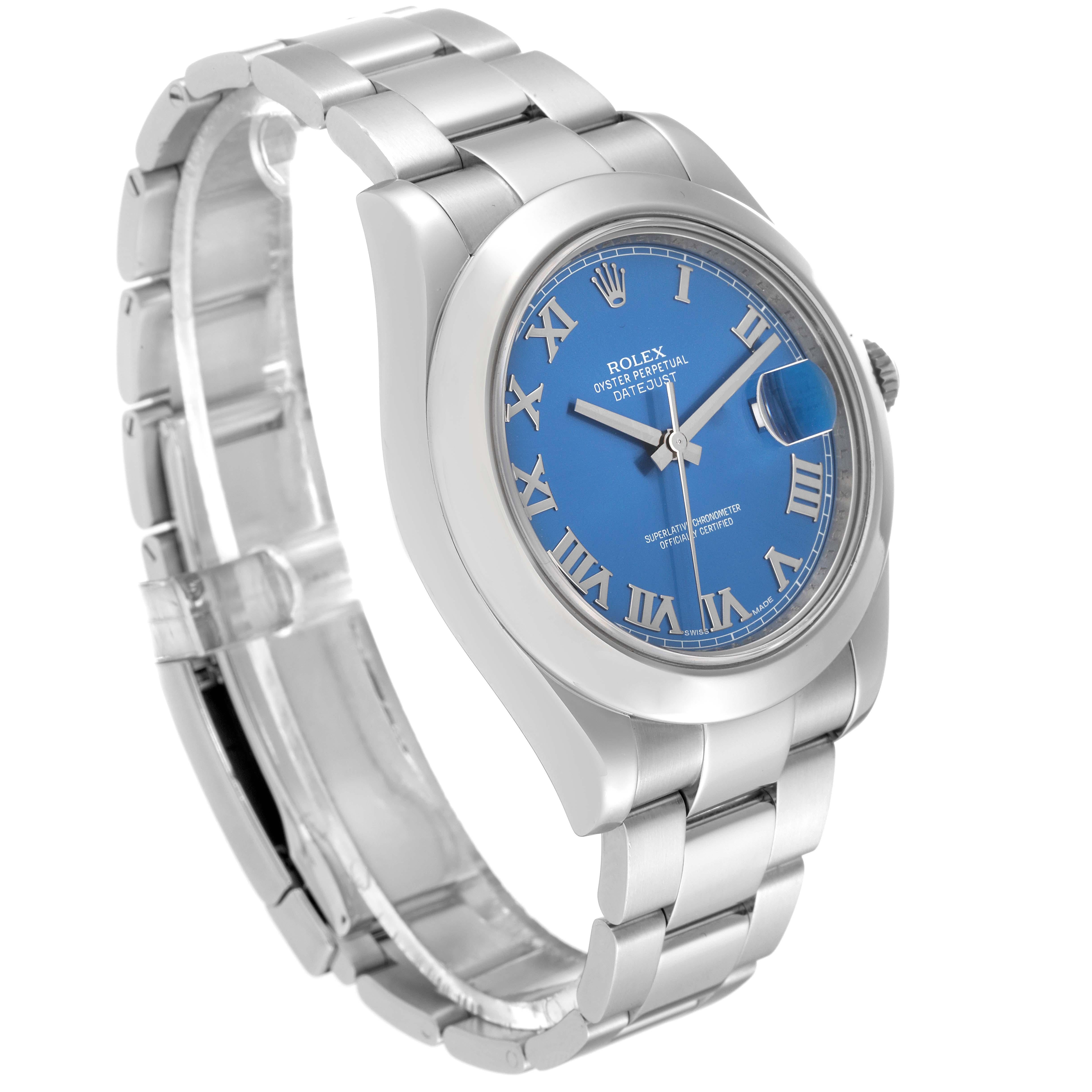 Rolex Datejust II Smooth Bezel Blue Roman Dial Steel Mens Watch 116300 6