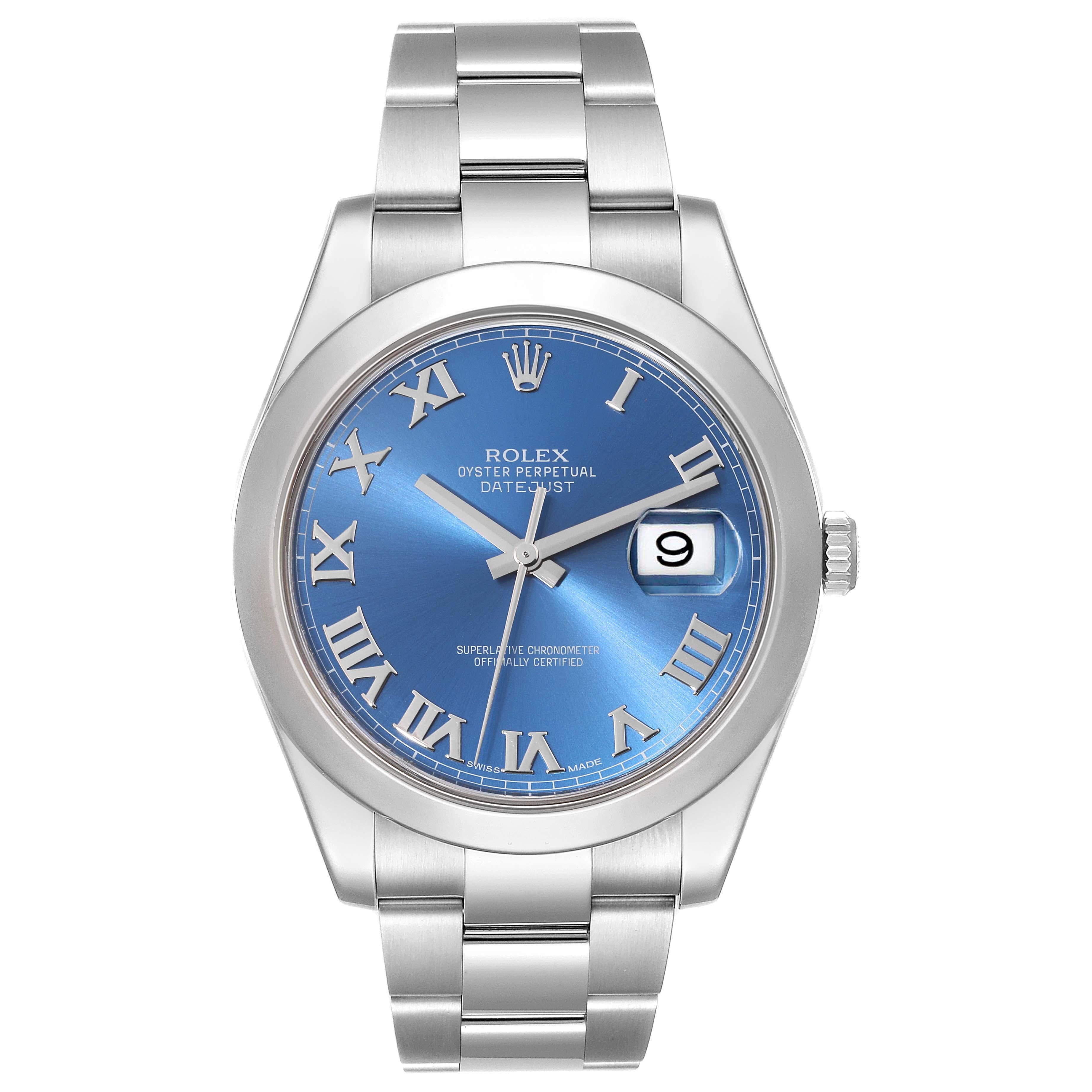 Rolex Datejust II Smooth Bezel Blue Roman Dial Steel Mens Watch 116300 1