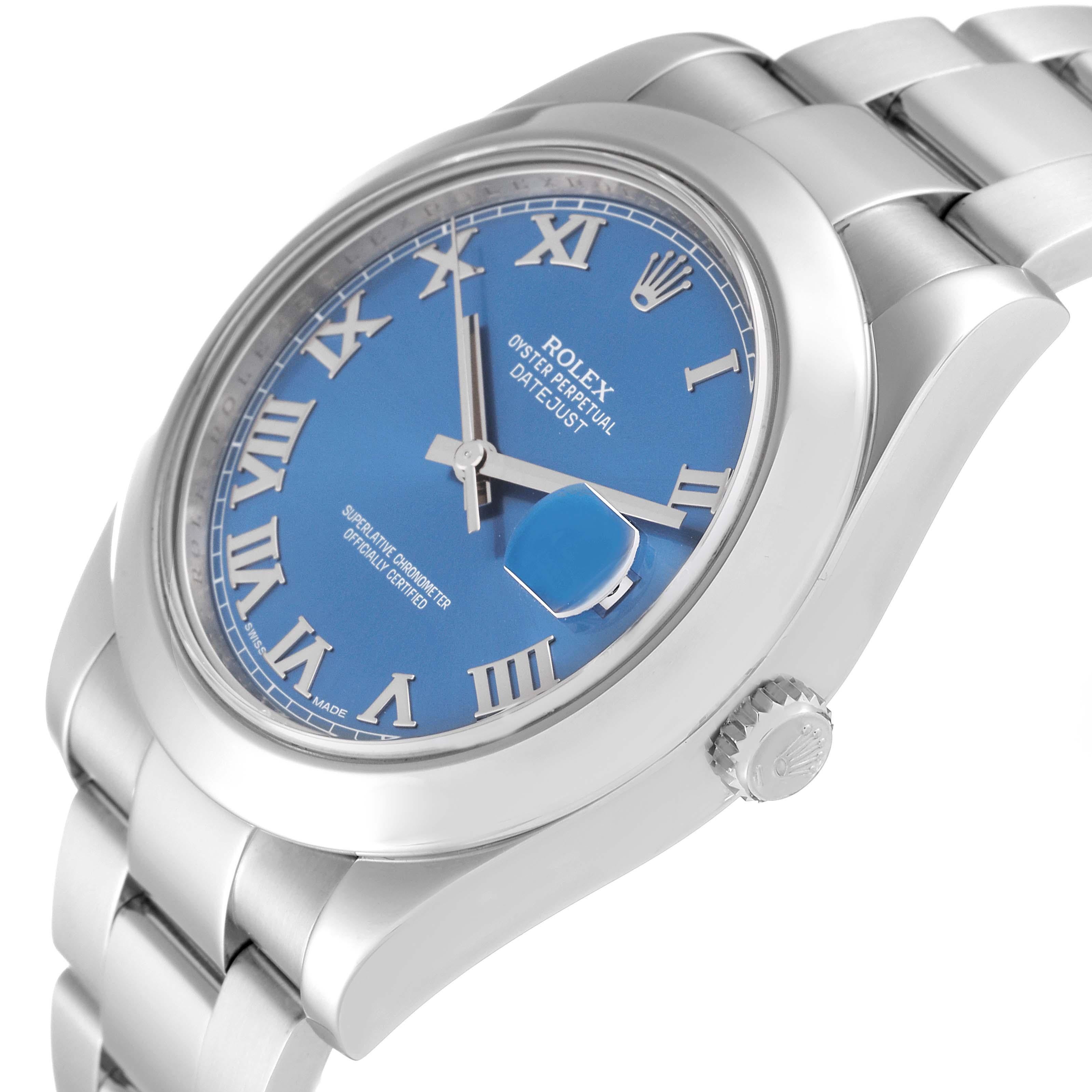 Rolex Datejust II Smooth Bezel Blue Roman Dial Steel Mens Watch 116300 5