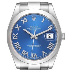 Rolex Datejust II Smooth Bezel Blue Roman Dial Steel Mens Watch 116300