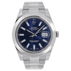 Rolex Datejust II Stainless Steel Blue Index Dial Watch 116300