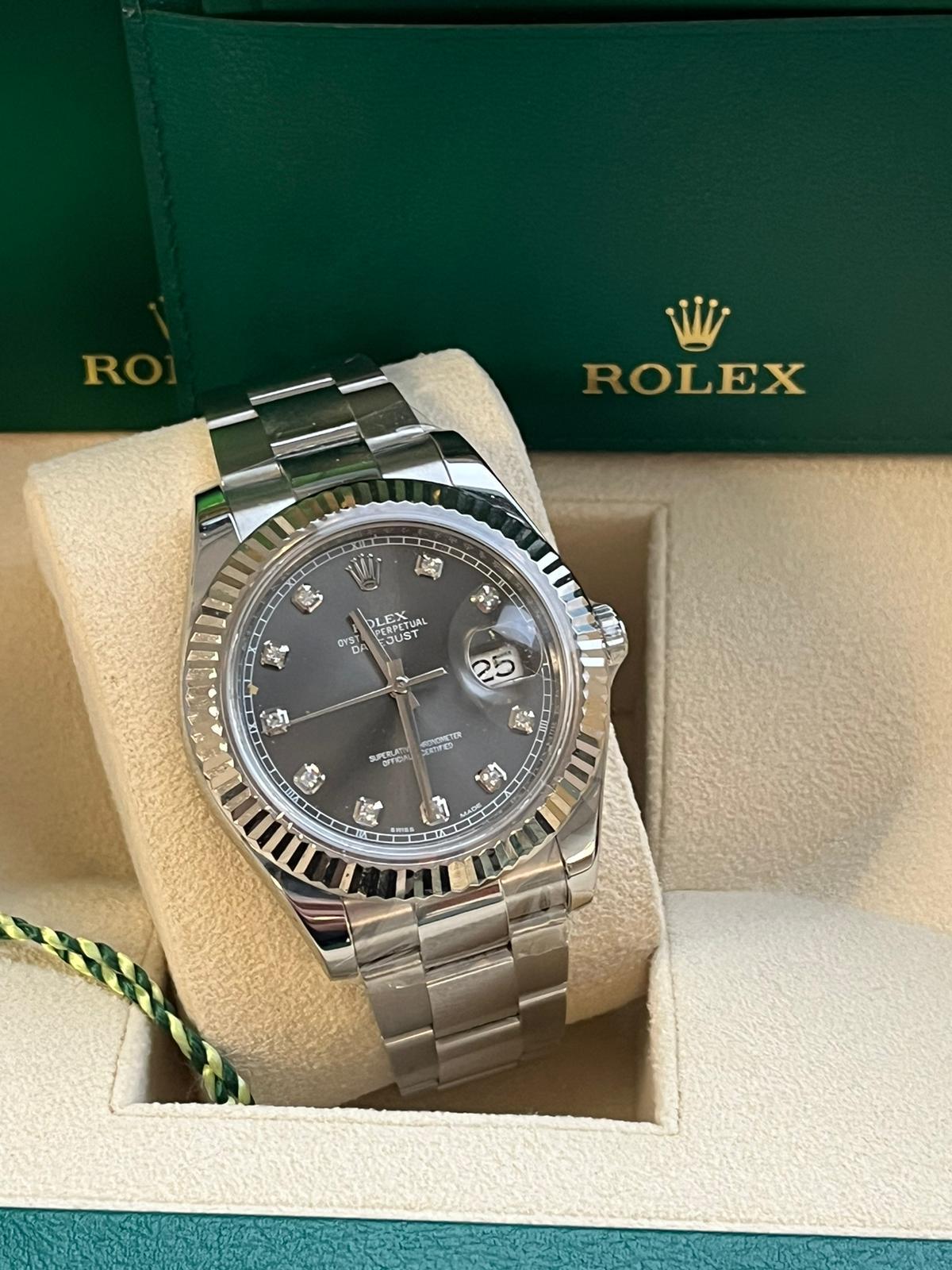 Rolex Datejust II 41 mm Edelstahl Diamant-Zifferblatt Herren Oyster-Uhr 116334 im Angebot 7
