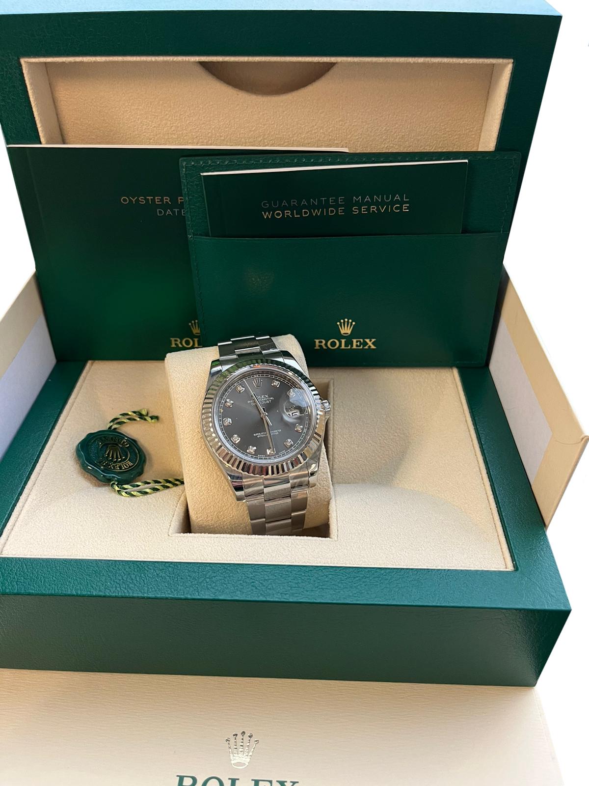 Women's or Men's Rolex Datejust II 41mm Stainless Steel Diamond Dial Men's Oyster Watch 116334 For Sale