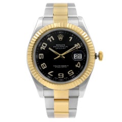 Rolex Datejust II Steel 18 Karat Gold Black Dial Date Automatic Men 116333 BKAO