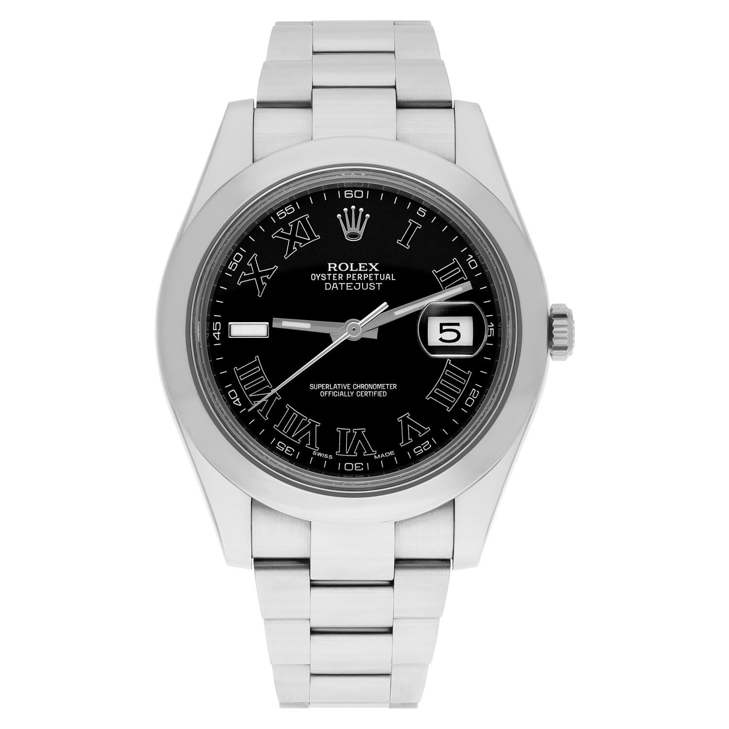 Rolex Datejust II Steel Black Roman Dial Oyster Bracelet Mens 41mm Watch 116300. La montre a été professionnellement polie, entretenue et ne présente aucune rayure ou imperfection visible. Menthe.
La vente est accompagnée d'une boîte Rolex, des