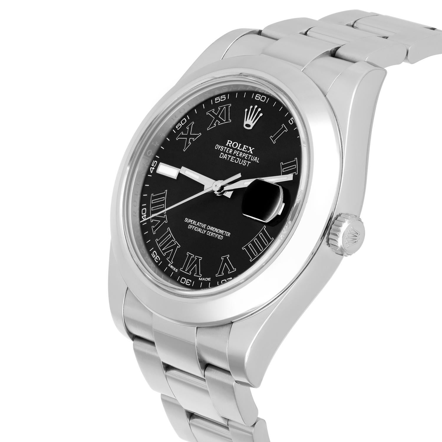 Moderne Rolex Datejust II Steel Black Roman Dial Oyster Mens 41mm Watch 116300 Complete en vente