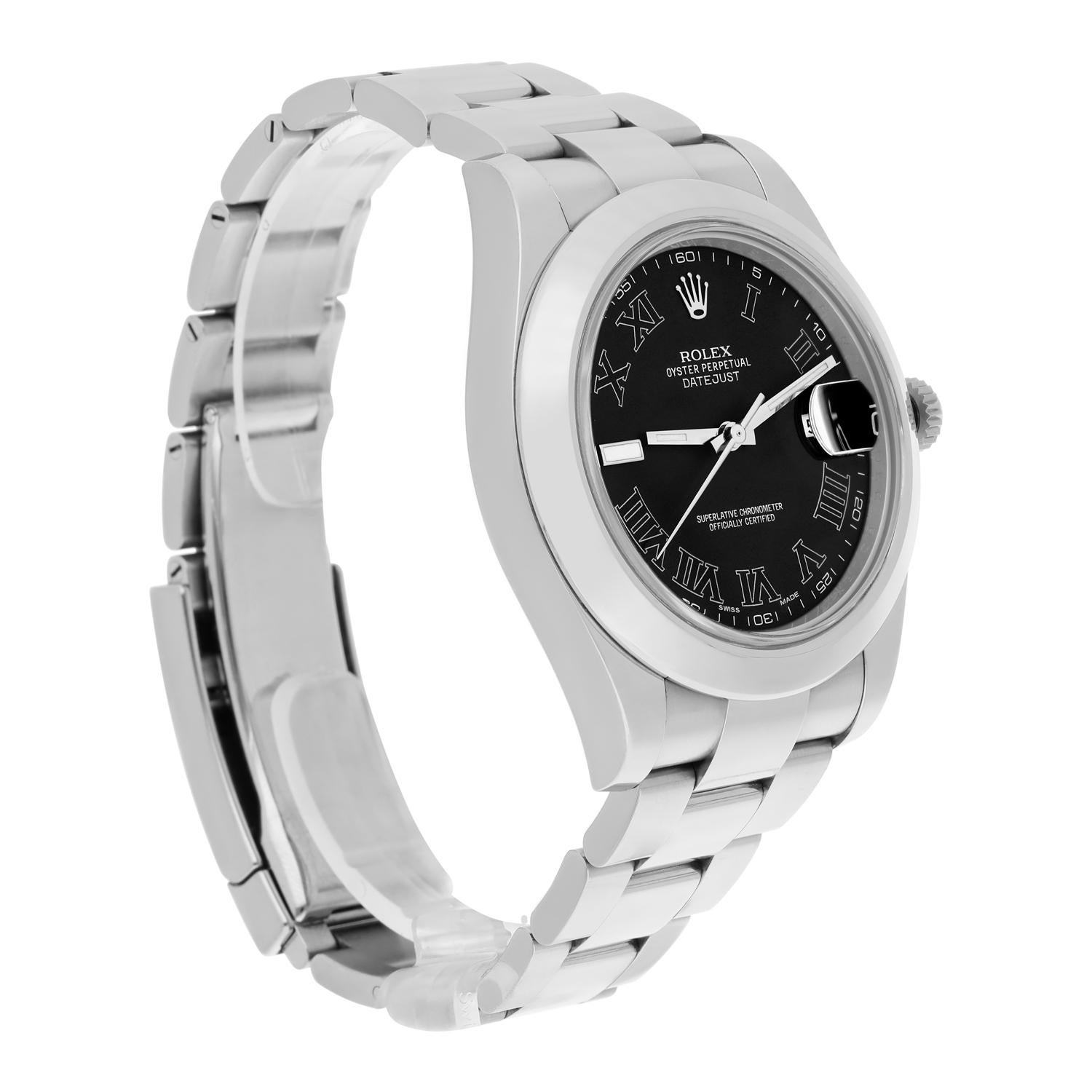 Rolex Datejust II Steel Black Roman Dial Oyster Mens 41mm Watch 116300 Complete en vente 1