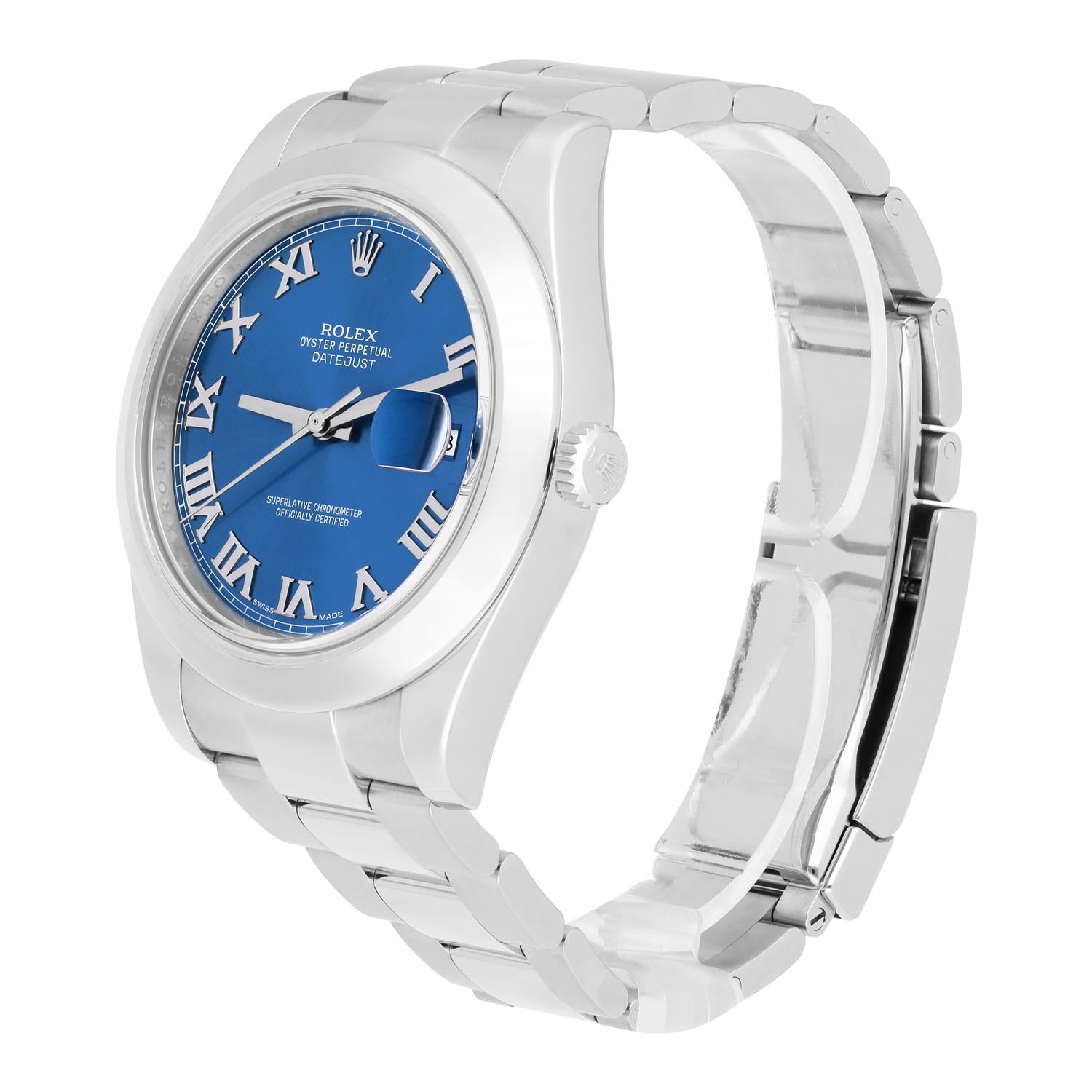 Men's Rolex Datejust II Steel Blue Roman Dial Oyster Bracelet Mens 41mm Watch 116300 For Sale