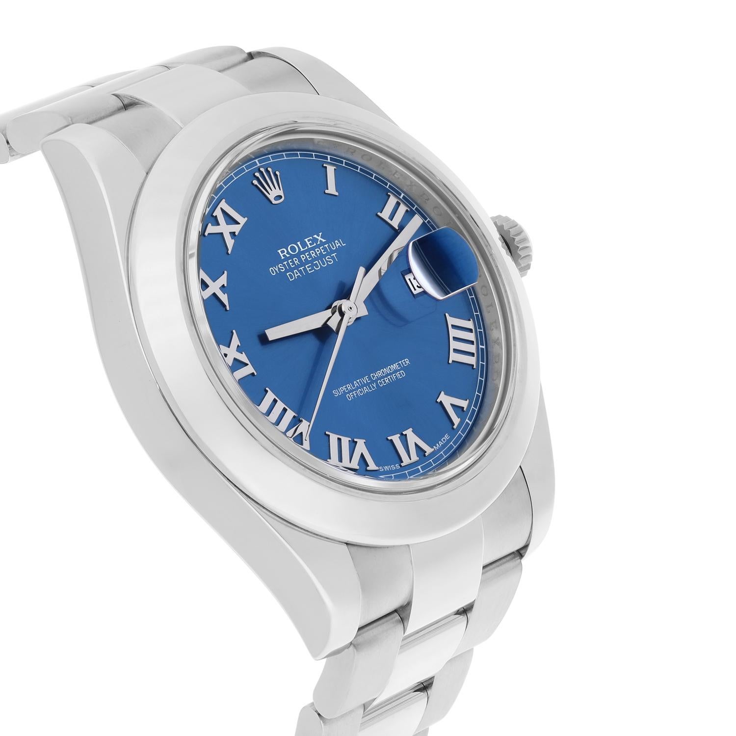 Rolex Datejust II Steel Blue Roman Dial Oyster Bracelet Mens 41mm Watch 116300 For Sale 1