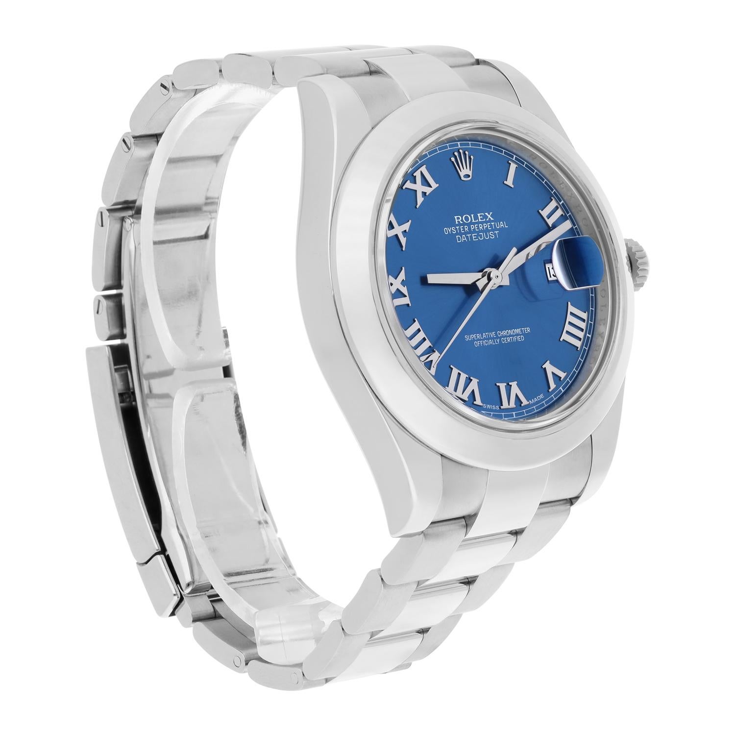 Rolex Datejust II Steel Blue Roman Dial Oyster Bracelet Mens 41mm Watch 116300 For Sale 2