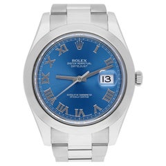Used Rolex Datejust II Steel Blue Roman Dial Oyster Bracelet Mens 41mm Watch 116300