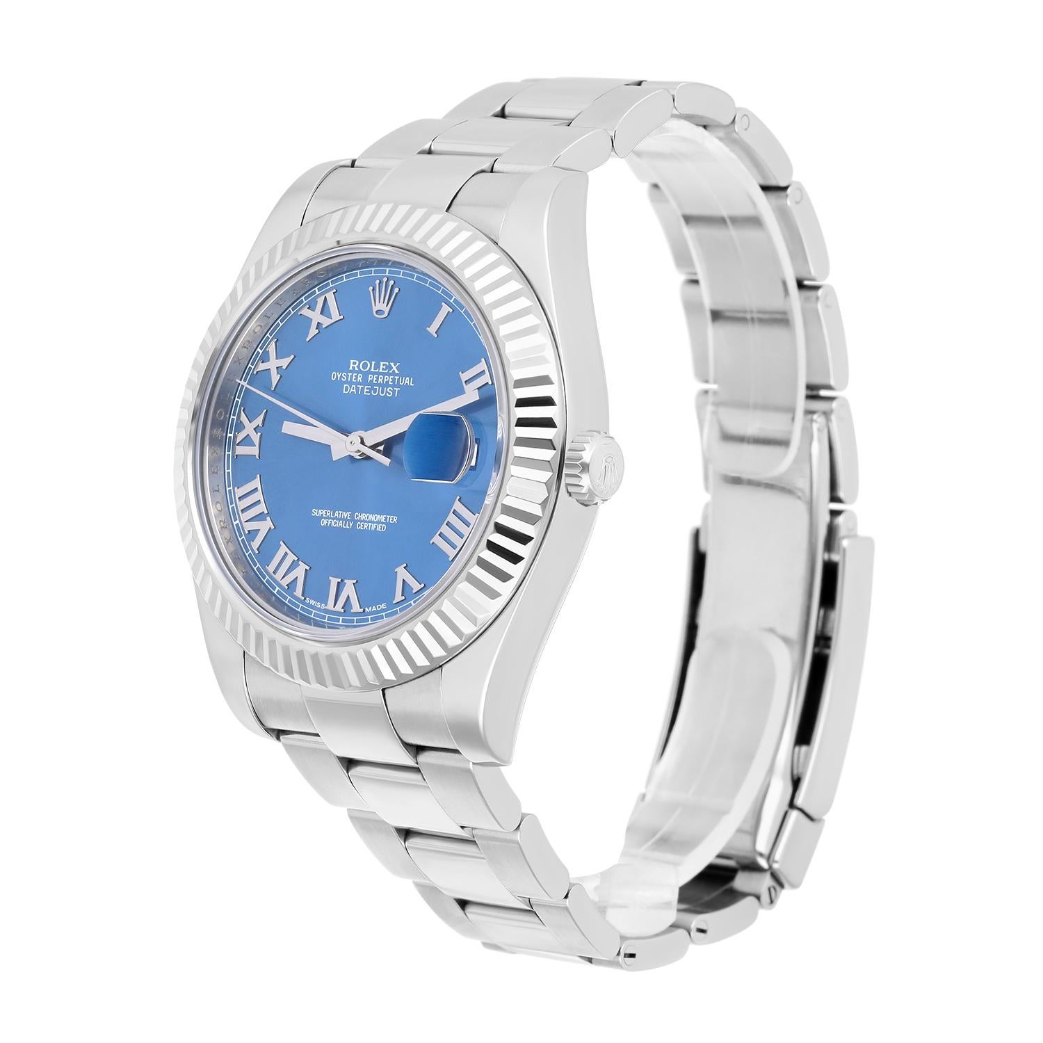 Modern Rolex Datejust II Steel Blue Roman Dial Oyster Bracelet Mens 41mm Watch 116334