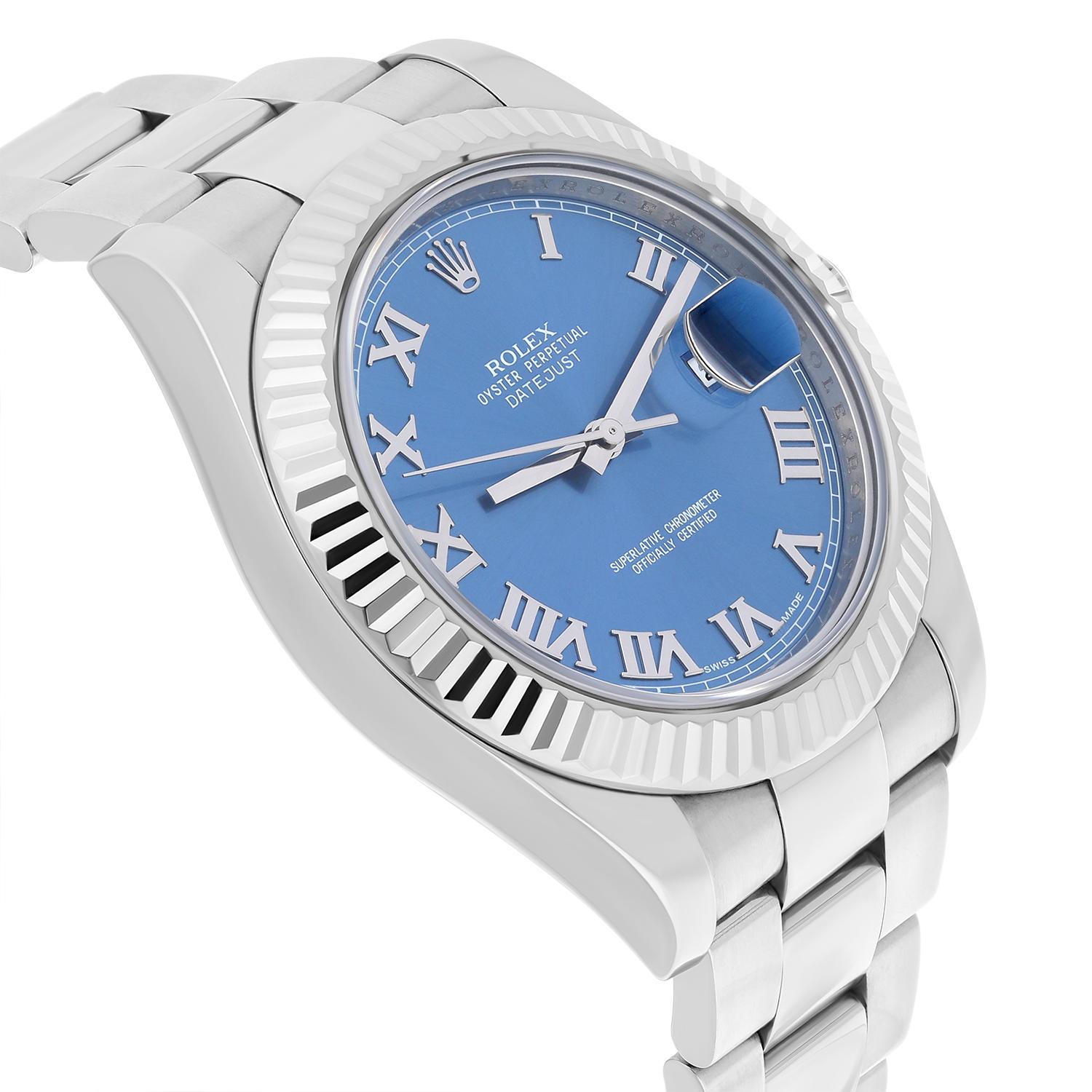 Men's Rolex Datejust II Steel Blue Roman Dial Oyster Bracelet Mens 41mm Watch 116334