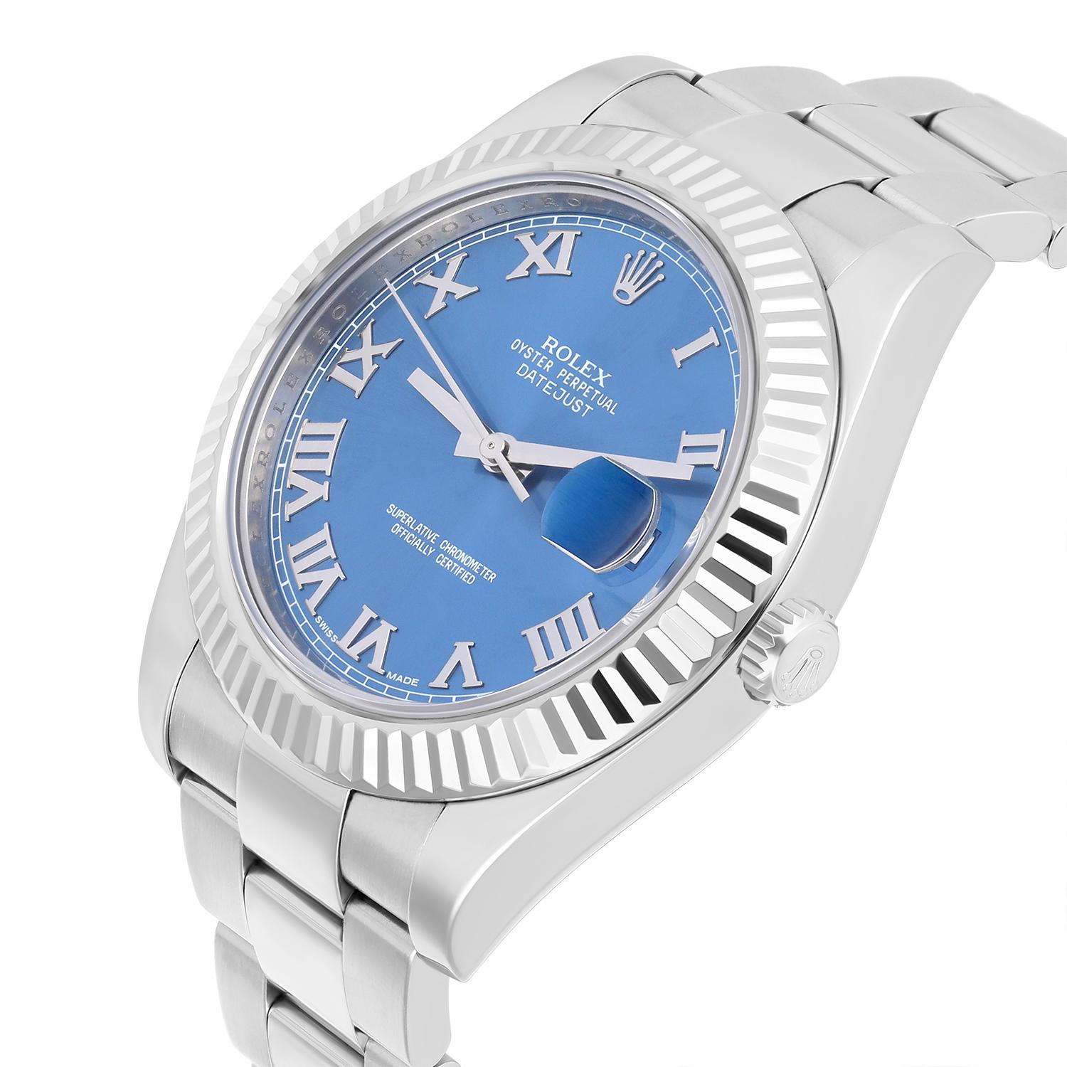 Rolex Datejust II Steel Blue Roman Dial Oyster Bracelet Mens 41mm Watch 116334 1
