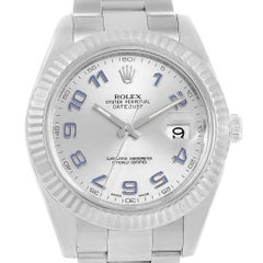 Rolex Montre Datejust II en acier et or blanc avec chiffres arabes bleus 116334