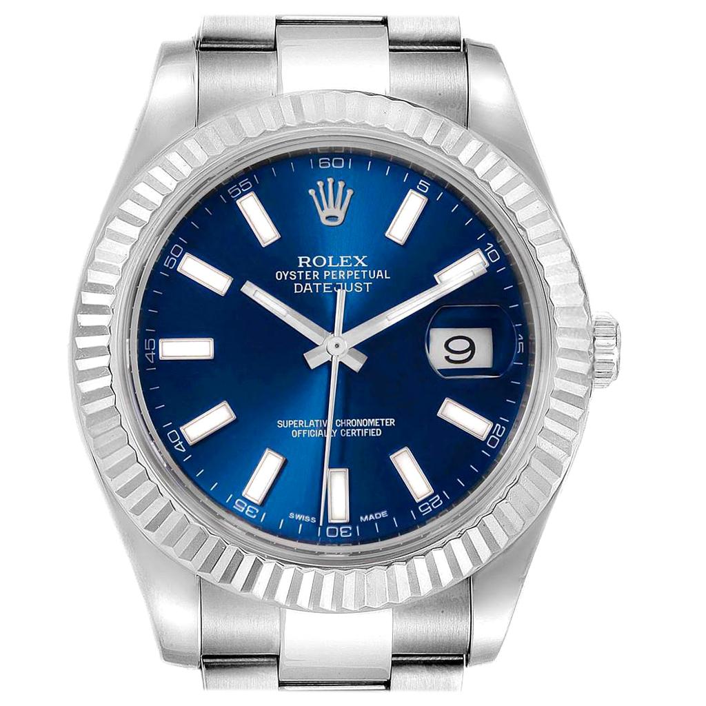 Rolex Datejust II Steel White Gold Blue Dial Men's Watch 116334 For