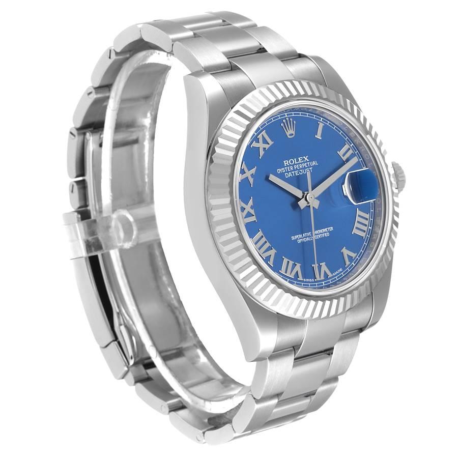 Rolex Datejust II Stahl Weißgold Blaues römisches Zifferblatt Herrenuhr 116334 Box Kartene im Zustand „Hervorragend“ in Atlanta, GA