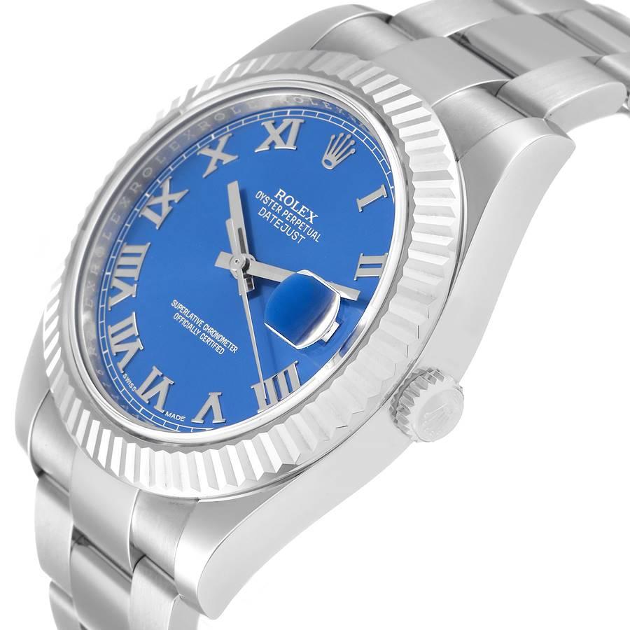 Rolex Datejust II Stahl Weißgold Blaues römisches Zifferblatt Herrenuhr 116334 Box Kartene 2