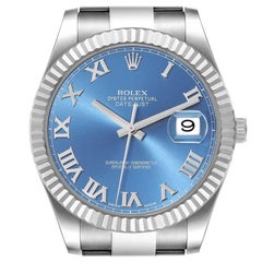Rolex Datejust II Stahl Weißgold Blaues römisches Zifferblatt Herrenuhr 116334 Box Kartene
