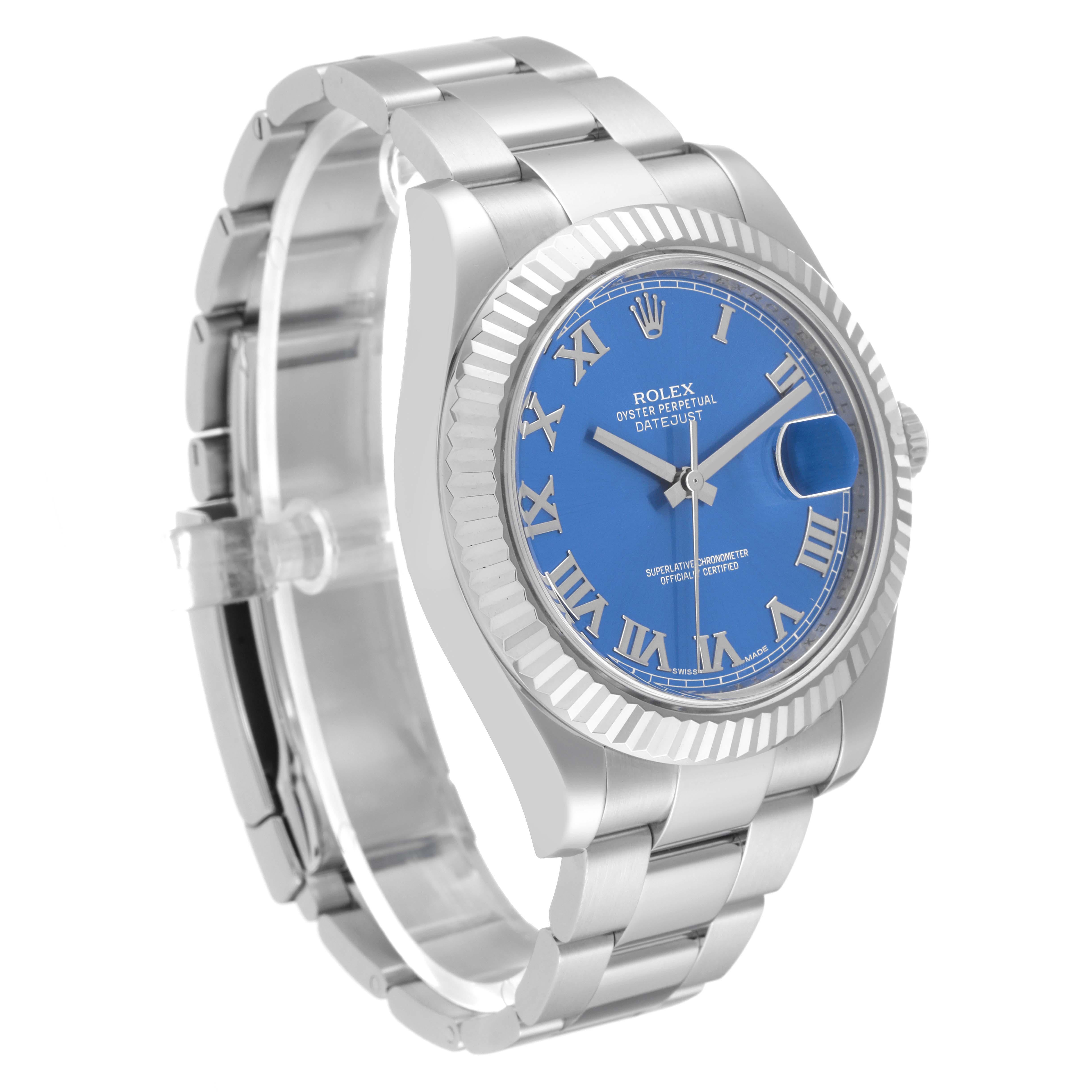 Rolex Datejust II Steel White Gold Blue Roman Dial Mens Watch 116334 In Excellent Condition In Atlanta, GA