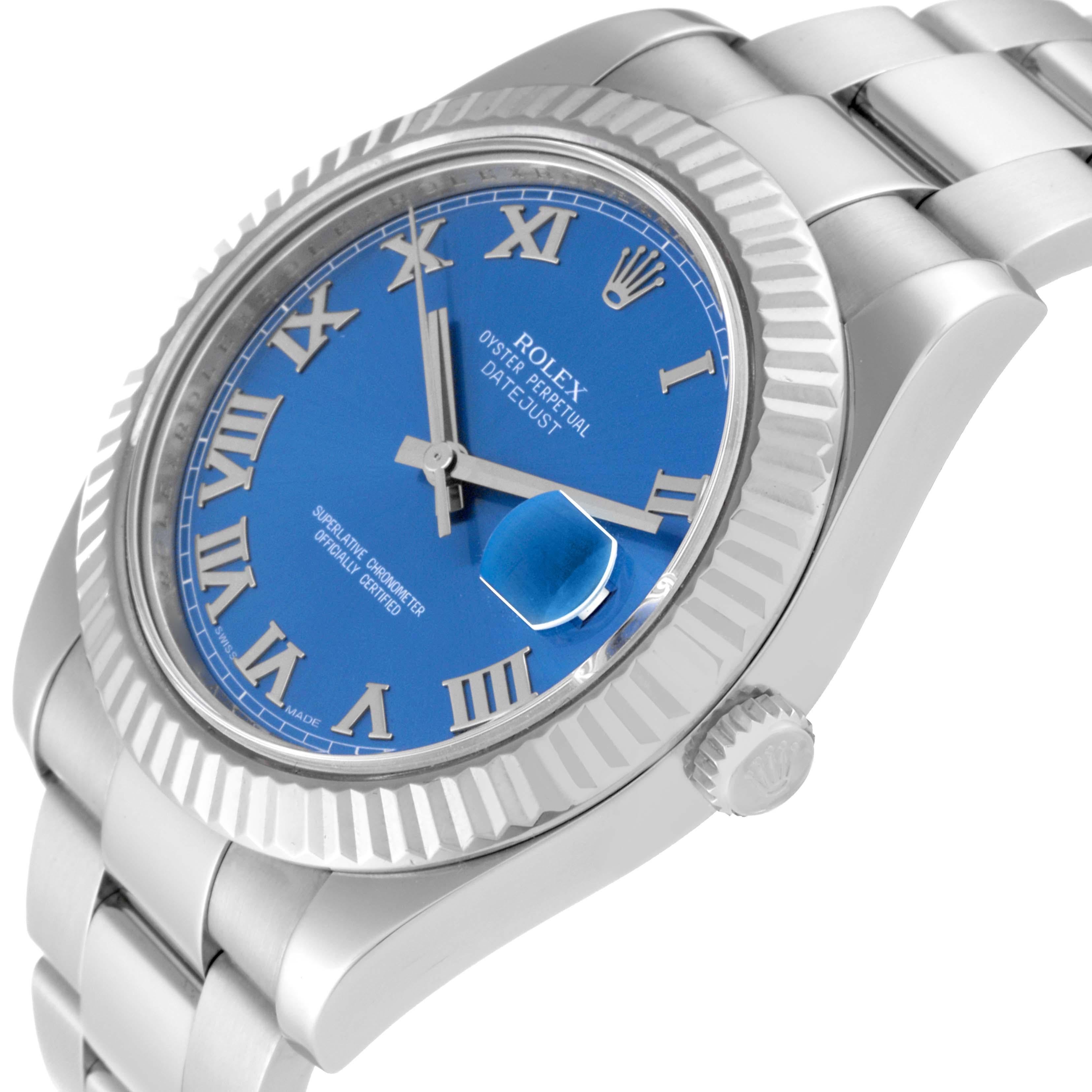 Rolex Datejust II Steel White Gold Blue Roman Dial Mens Watch 116334 For Sale 1