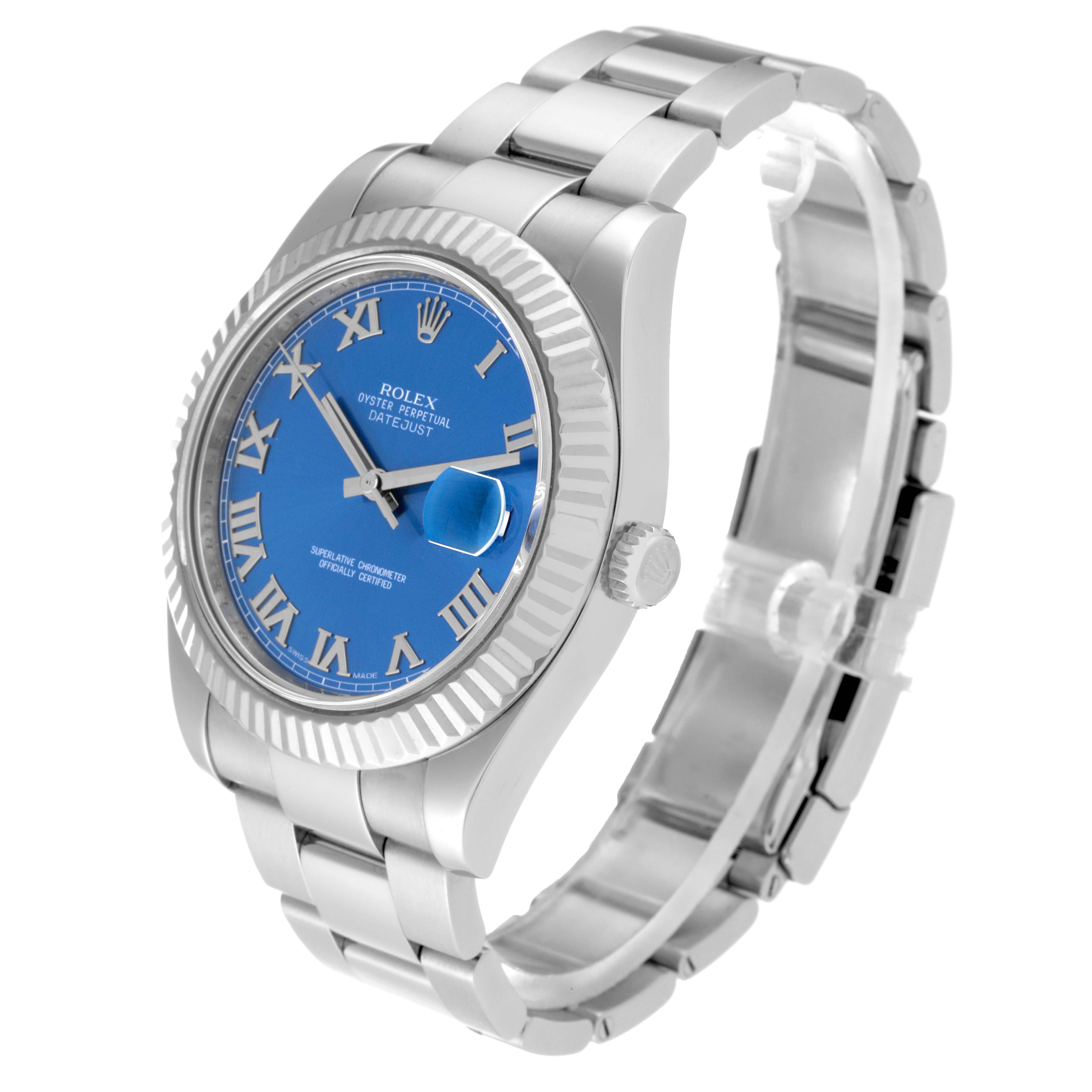 Rolex Montre Datejust II en acier, or blanc, cadran romain bleu 116334 en vente 2