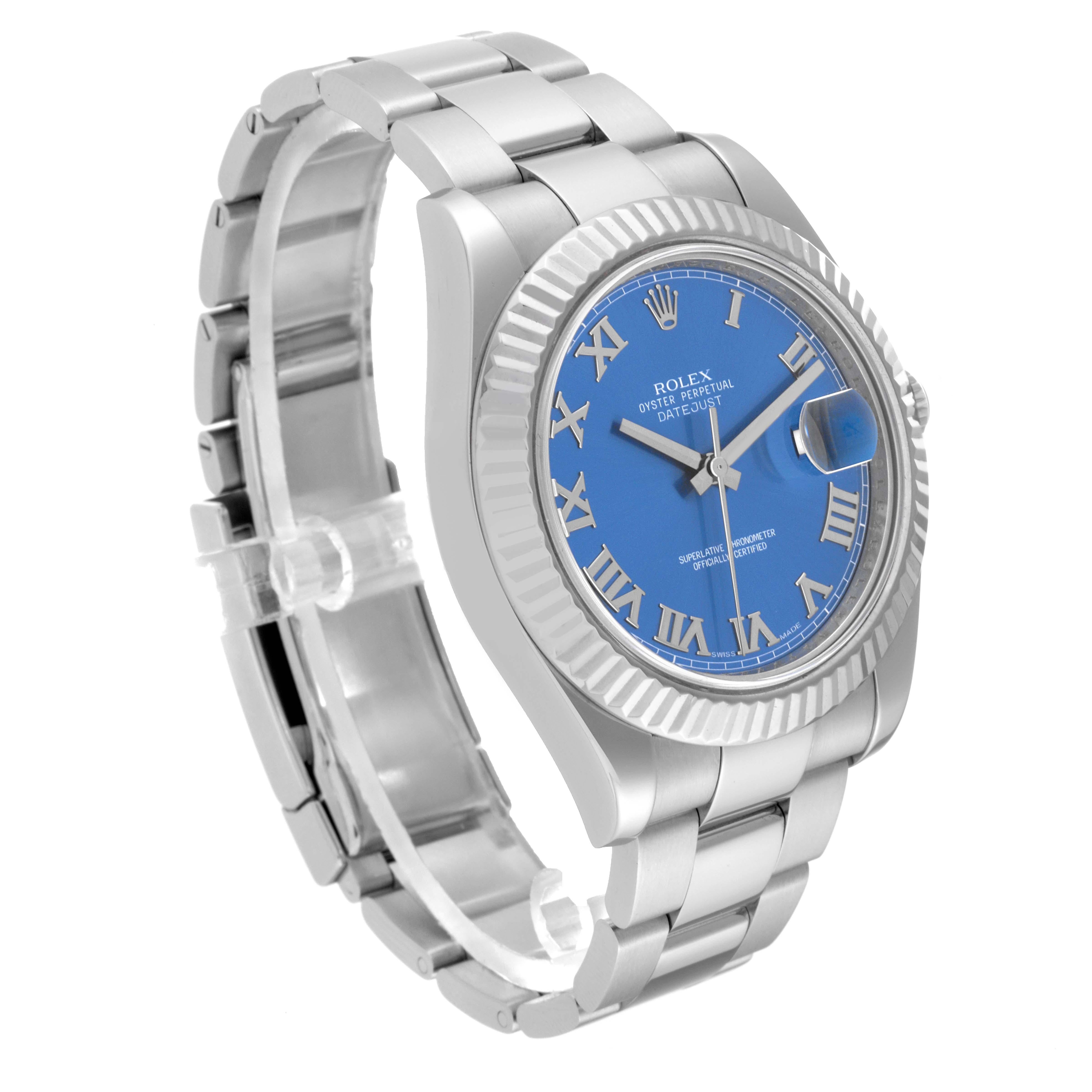 Rolex Montre Datejust II en acier, or blanc, cadran romain bleu 116334 en vente 5