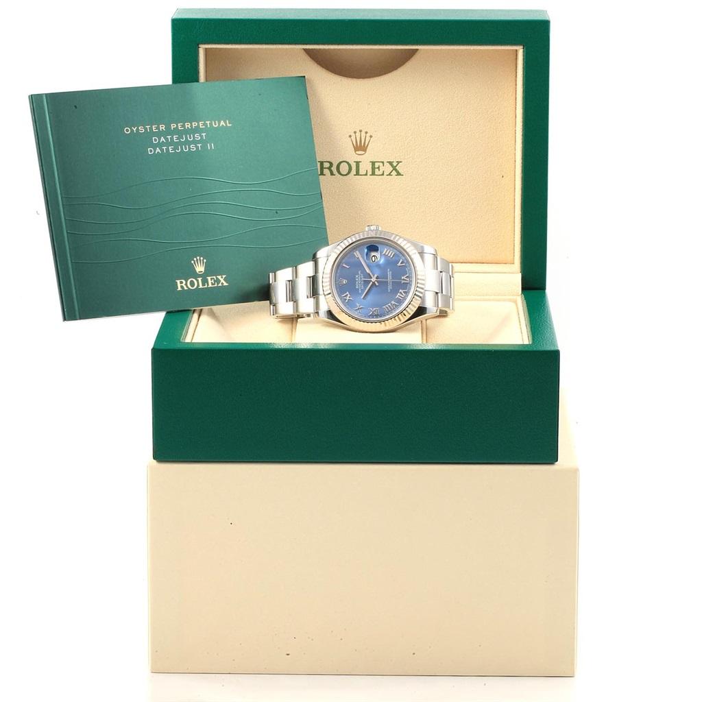 Rolex Datejust II Steel White Gold Blue Roman Dial Watch 116334 For Sale 9