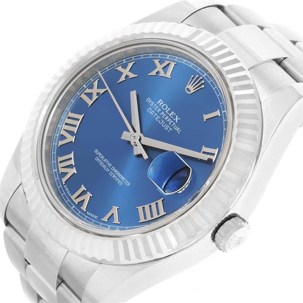 Rolex Datejust II Steel White Gold Blue Roman Dial Watch 116334 In Good Condition For Sale In Atlanta, GA