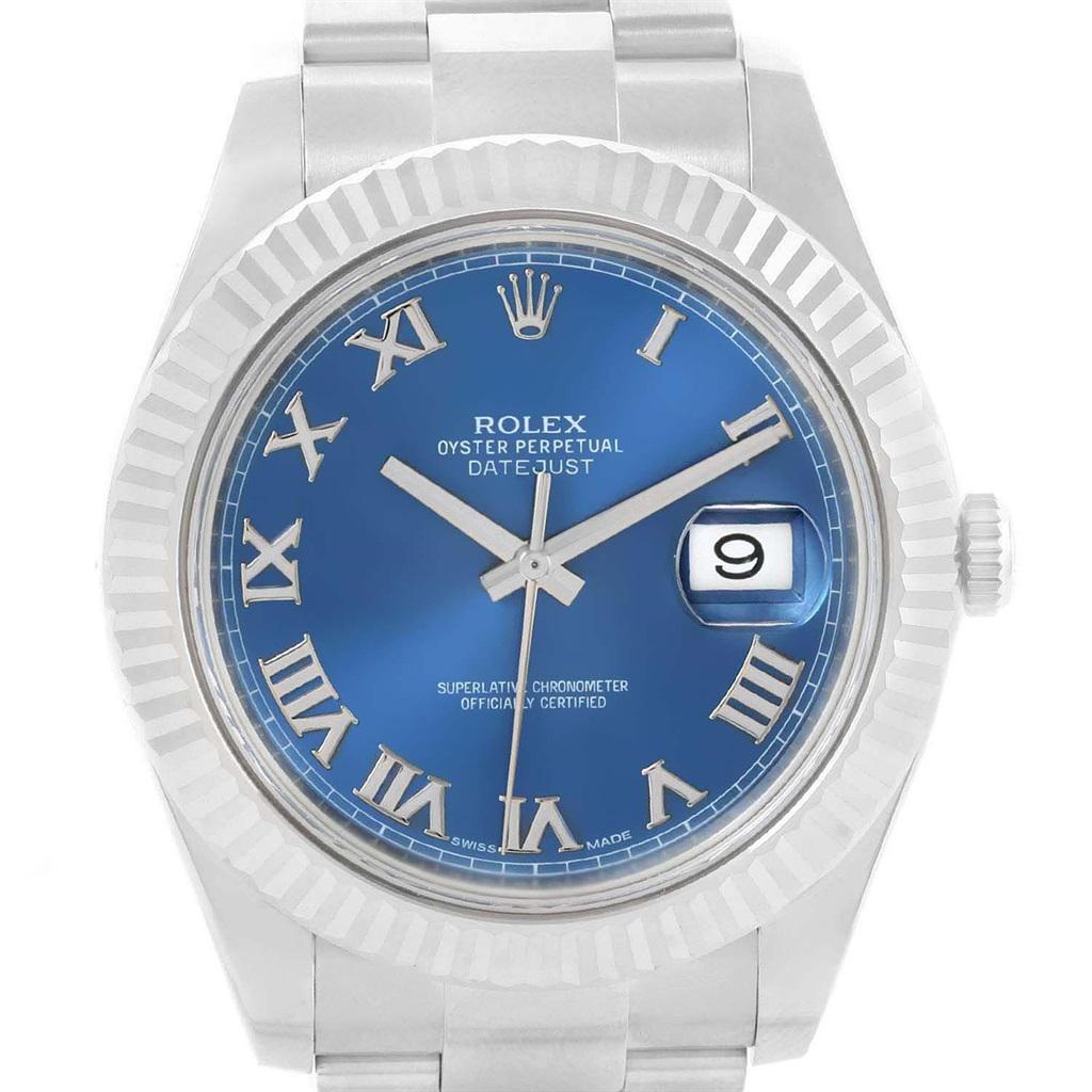 Men's Rolex Datejust II Steel White Gold Blue Roman Dial Watch 116334 For Sale