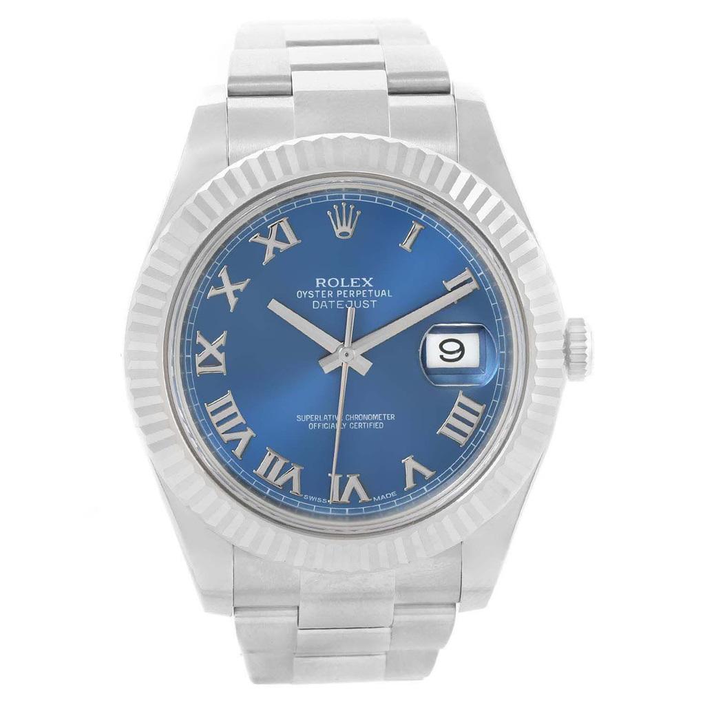 Rolex Datejust II Steel White Gold Blue Roman Dial Watch 116334 For Sale 4